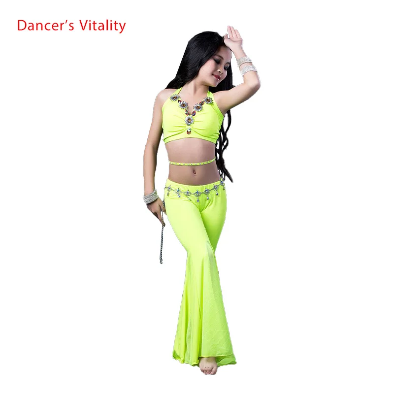 

2018 New Girls Belly Dance Clothes Top+trousers+Waist chain 3pcs For Girls Belly Dance Suit tassel Dance Suit