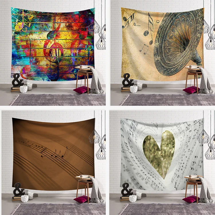 

Music tapestry Wall Hanging Musical Note Printed tapestry Wall art 200x150 Large Retro Tapestry Fabric decor blanket Beach Towel