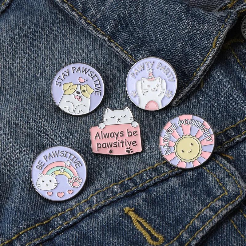 

Cartoon Round Cat and Dog Enamel Pins Cartoon Animal Metal Brooches Backpack Badges Corsage Jewelry Gift for Friends Wholesale