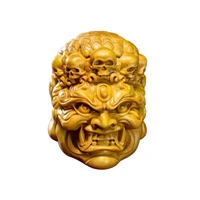 boxwood wood carving fudo ming wang buddha head handle wooden hand carved evil spirit crafts mens portable pendant statues