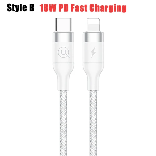 USAMS USB 18 Вт type C для освещения PD кабель для быстрой зарядки для iPhone X 8 7 6 type-C до 8-контактный кабель для синхронизации USB для iOS 8 9 10 11 шнур - Цвет: 18W PD Fast Charge