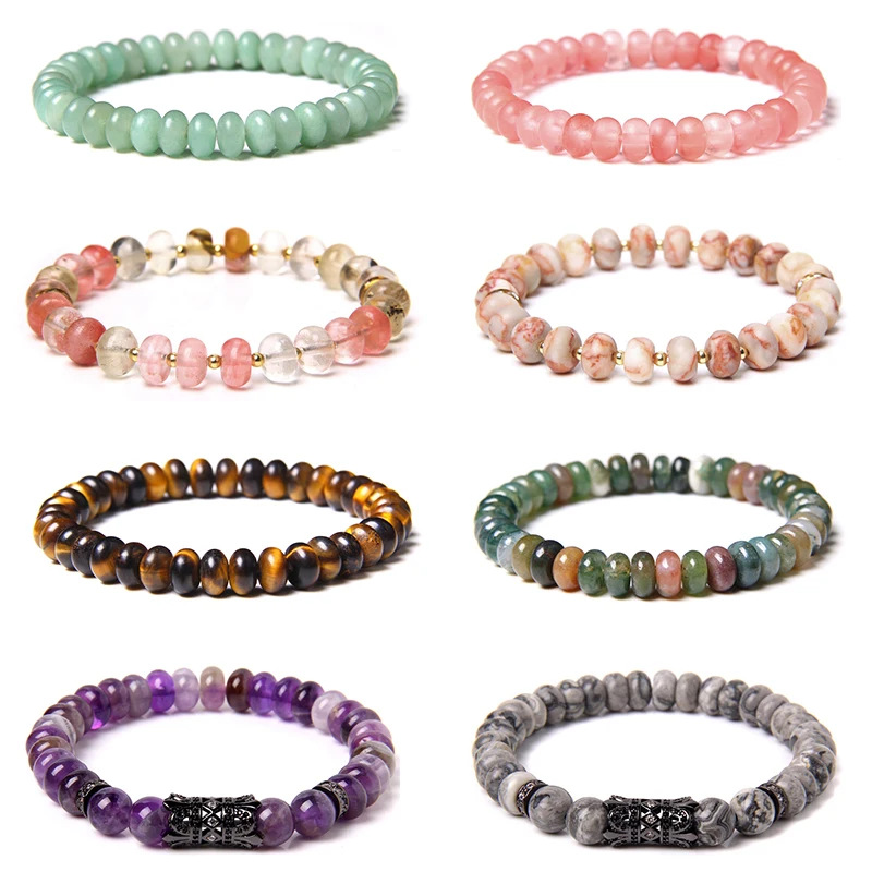 

Agates Quartzs Bracelets For Wome Men Crystal Aventurine Natural Reiki Stone Beads Bangle Wheel Shape Unique Style Reiki Jewelry