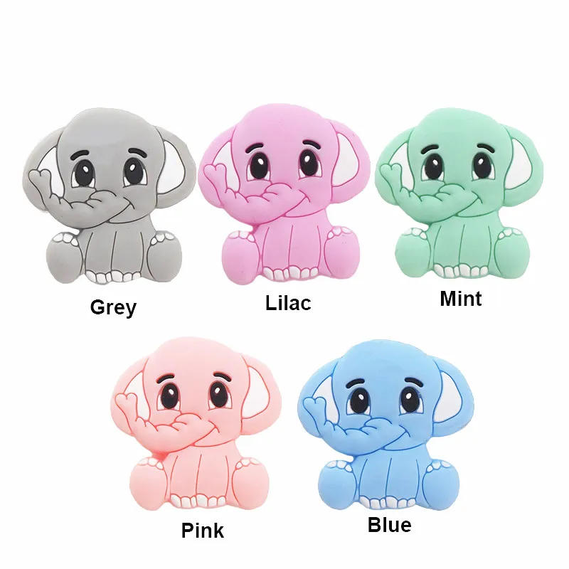 Chenkai 50PCS BPA Free Elephant Baby Teething Beads Cute Silicone Beads For Food Grade Infant Nursing Teether Toy Accessories