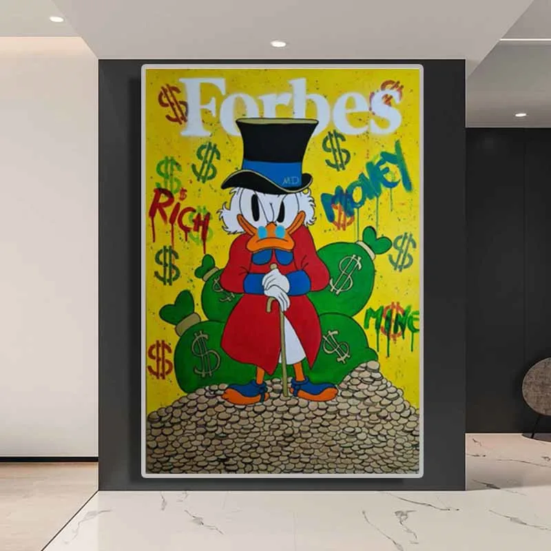 

Cartoon Rich Donald Duck And Money Gold Coin Canvas Painting Disney Anime Animal Graffiti Art Poster Print Wall Decor Picture