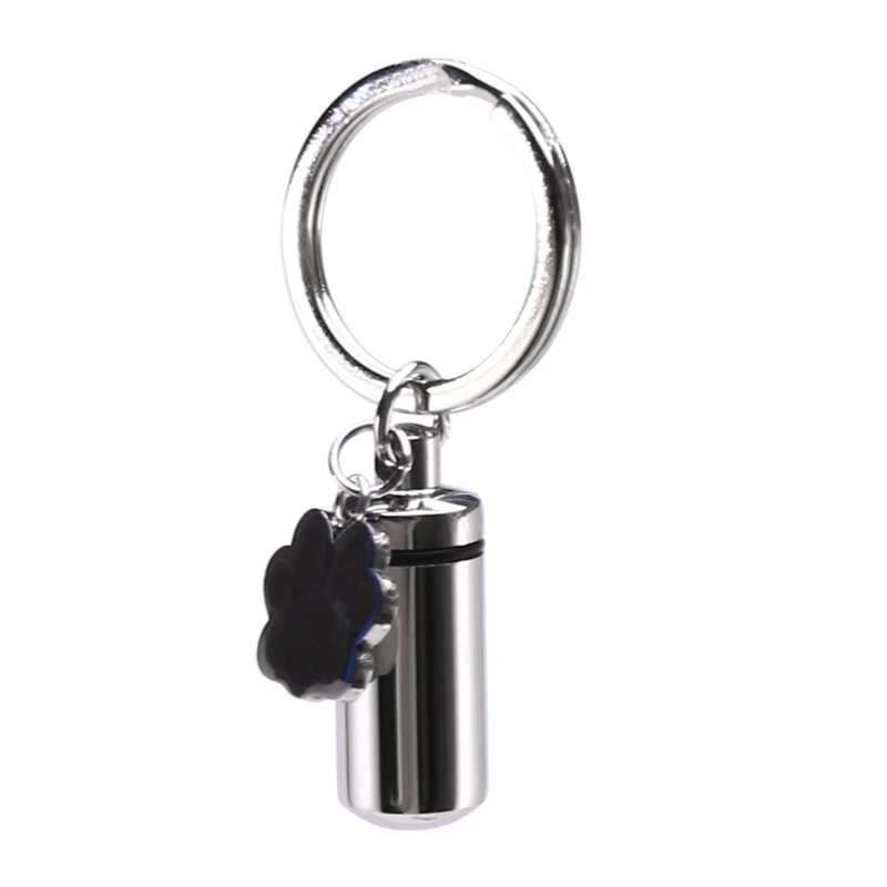 

Stainless Steel Pet Puppy Dog Charm Cylinder Keychain for Ashes Hair Memorial with Filler Kit and Bag