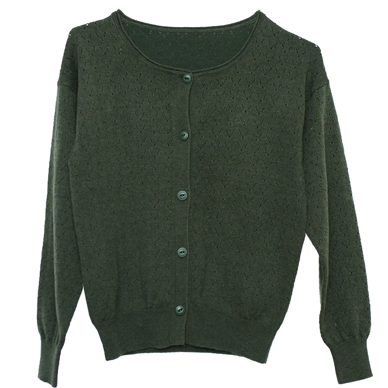 

CYNTHIA Women Knitted Cardigan Female Vintage O-neck Long-sleeve Hollow-out SLong-sleeve Hollow-out Single-breasted Knitwear