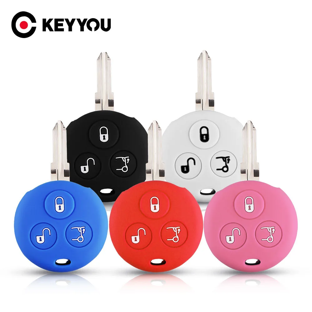 

KEYYOU 3 Buttons Silicone Car Key Set Cover Case Shell Skin For Mercedes Benz Smart City Fortwo Roadster Car Styling Key Holder
