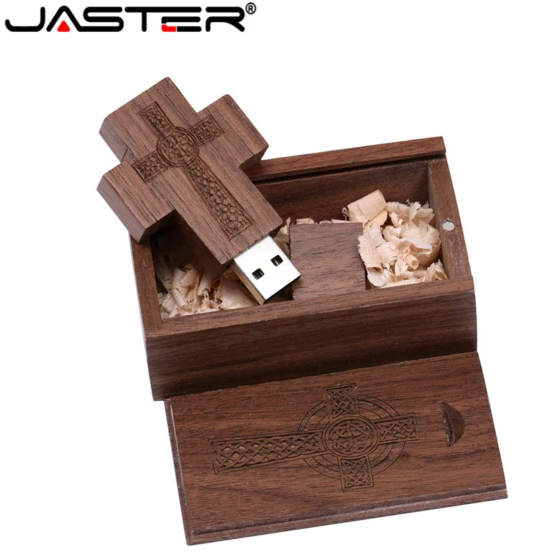 JASTER customer LOGO wooden Cross USB + box Flash Drive memory stick pendrive 8GB 16GB 32GB 64G Crosses drive gift | Компьютеры и офис