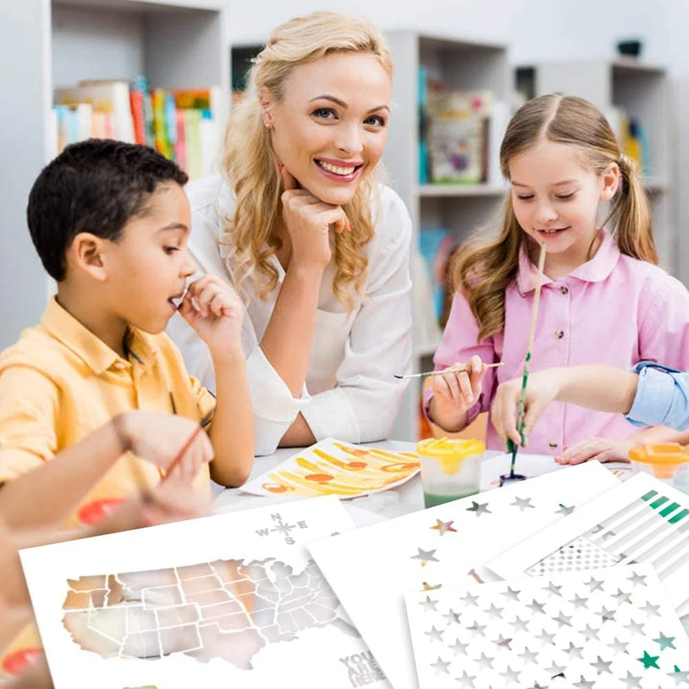 7 шт. пластиковый трафарет США 50 звезд карты флаги фотография для стекла и стен