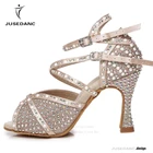 Танцевальная обувь стразы обувь для бальных танцев для девочек джаз кроссовки для девушек обувь для латиноамериканских танцев Танго танцевальная обувь JuseDanc