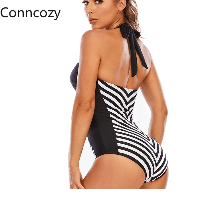 

Striped One-piece Triangle Swimsuit Hanging Neck Swimwear Women Striped Swimsuit Monokini Bathing Suit Beachwear Tankini 2021
