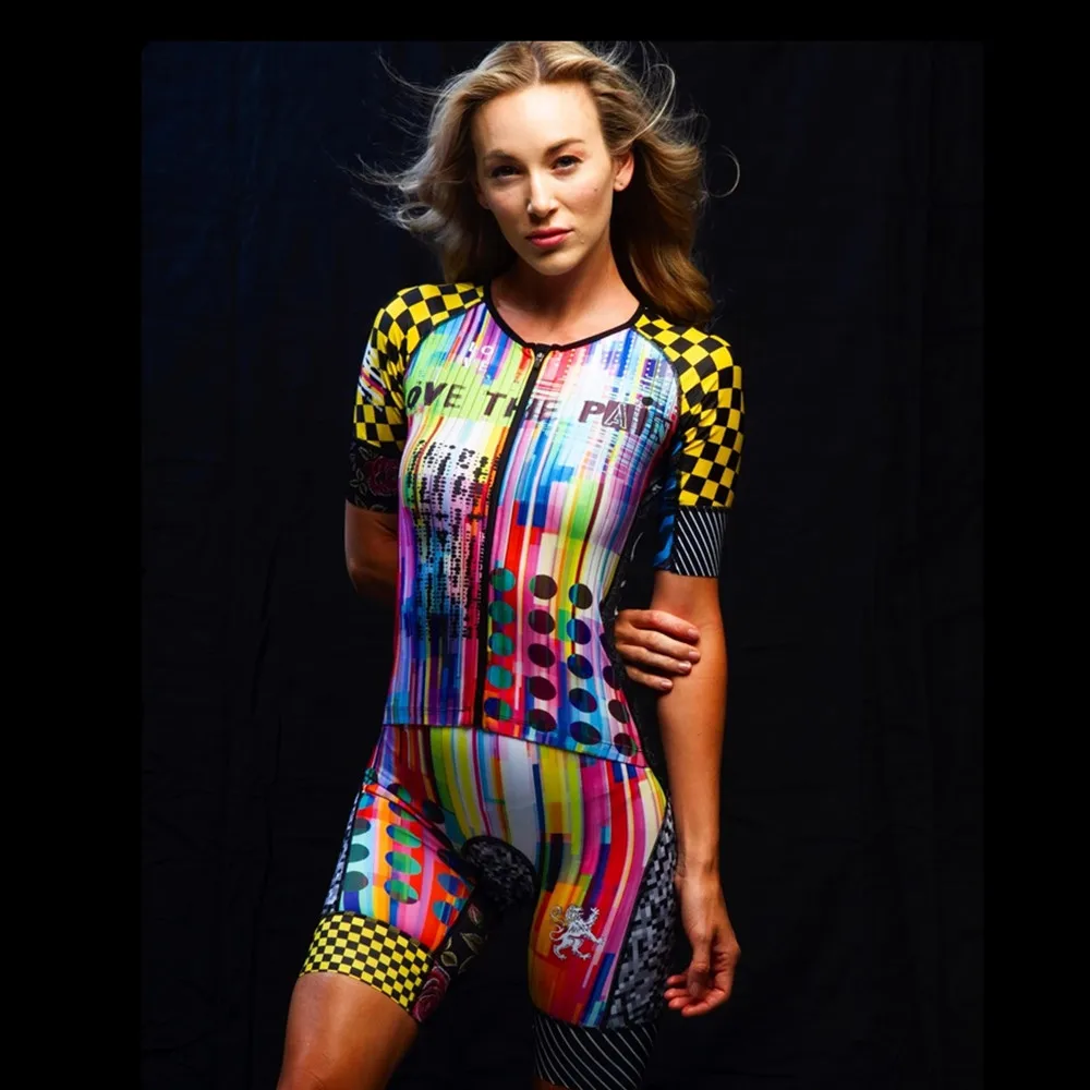 

Cycling Short Sleeve Jumpsuit Quick Dry Breathable Jersey Summer Outdoor Racing Clothing Maillot Ciclismo Love The Pain Womens