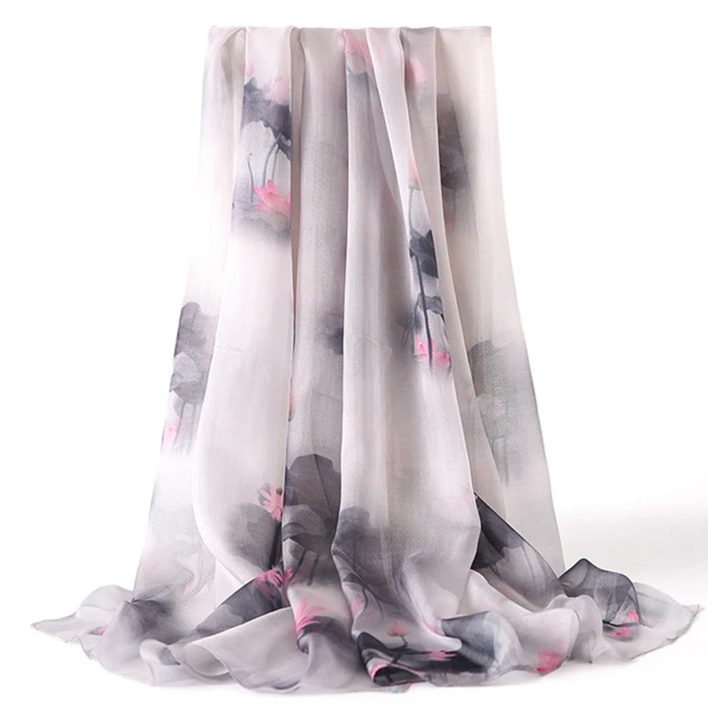 Новинка цветочный принт 100 шарф из натурального шелка женский шифоновый хиджаб