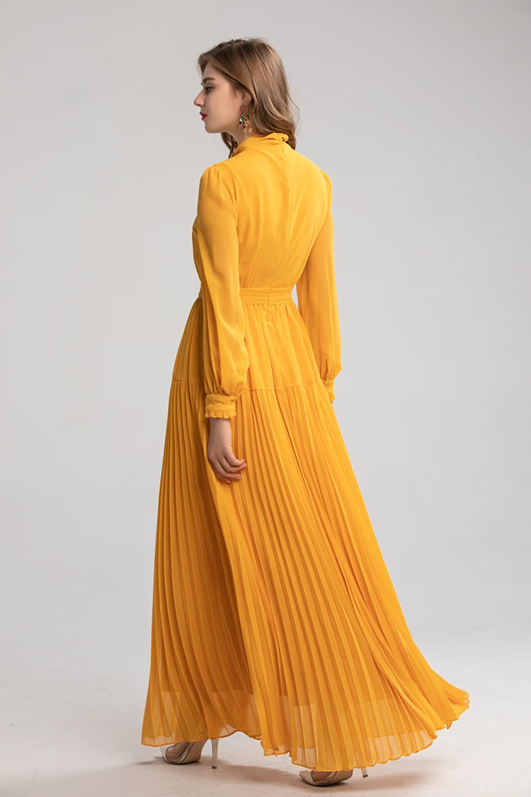 Женские подиумные платья с бантом и воротником длинные рукава кружевные