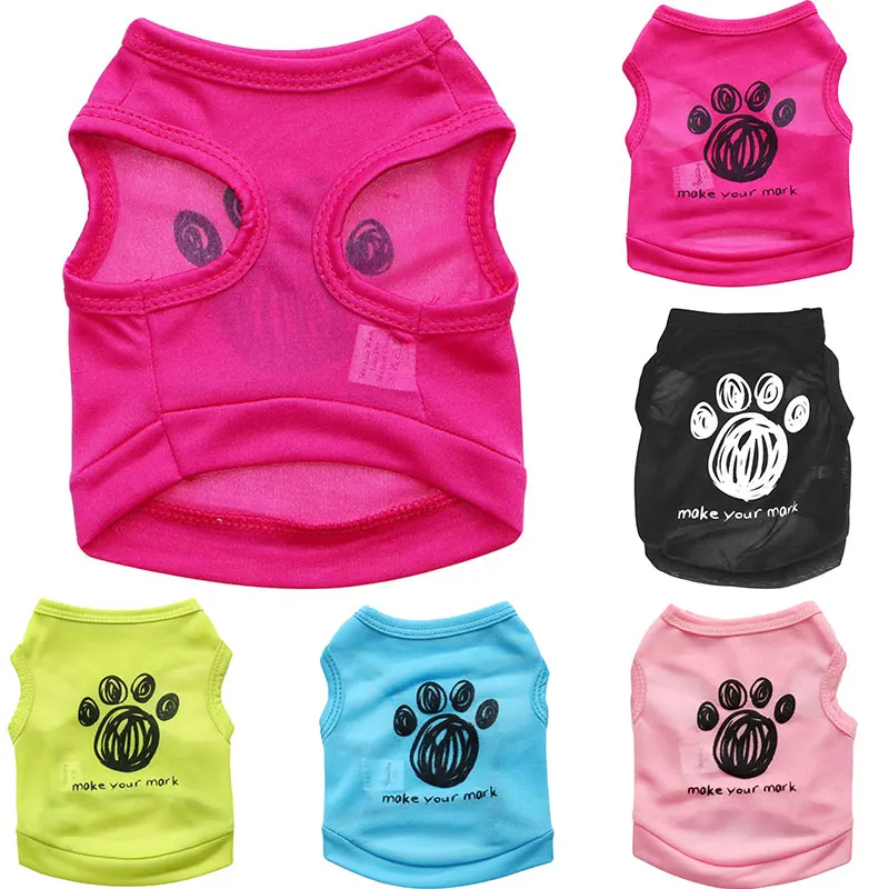

Footprint Dog Shirt Summer Small Dog Clothes Chihuahua Tshirt Puppy Vest Thin Letters Cat Clothes Small Dog Pets Clothing 2021