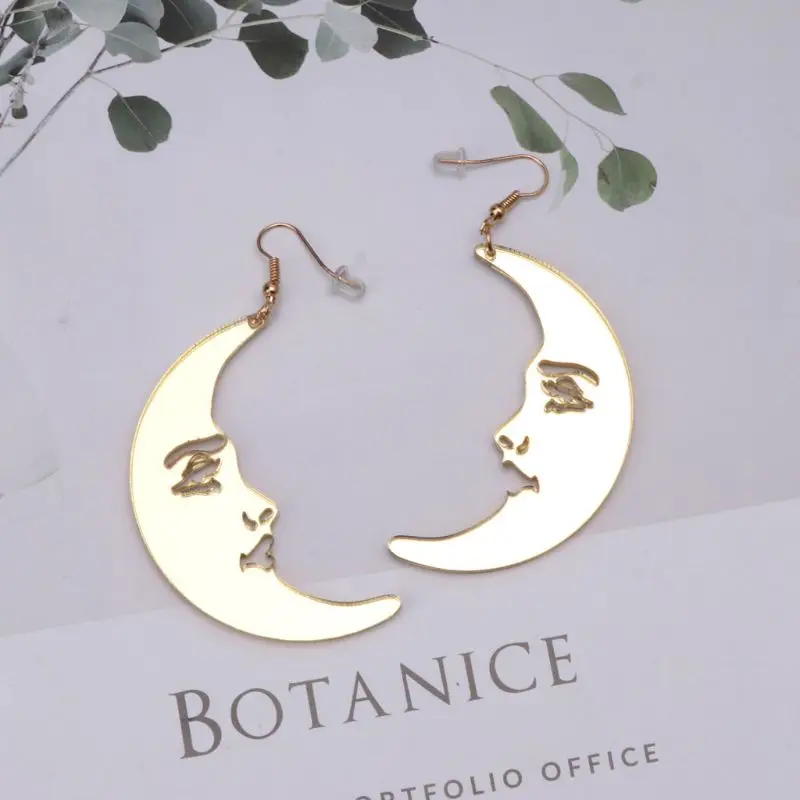 Зеркальные акриловые большие висячие серьги в виде Золотой Луны для женщин стиле