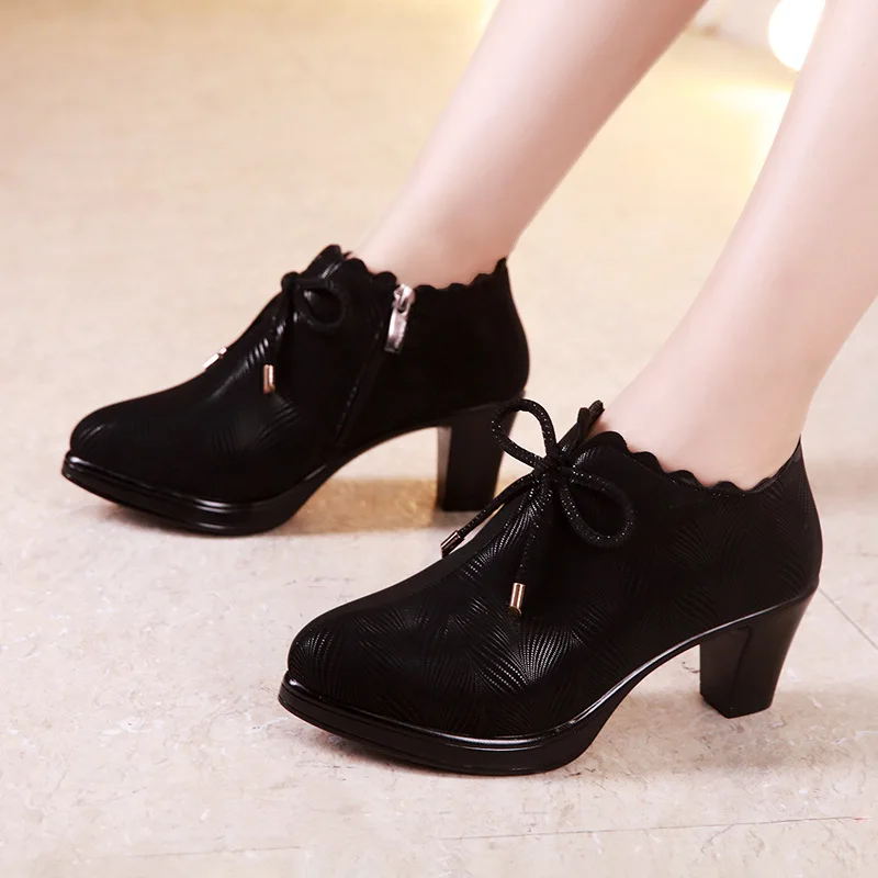 black 6cm Большие размеры 32-43; туфли на платформе с глубоким носком на блочном каблуке; женские туфли-лодочки; коллекция года; осенние черные туфли на высоком каблуке; женские офисные вечерние туфли - Цвет: black 6cm
