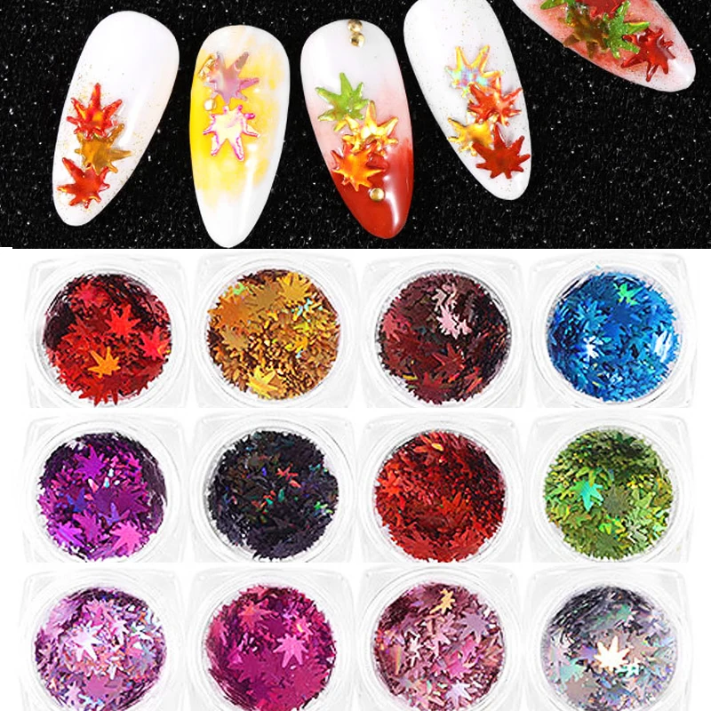 Голографический кленовый лист форма Glitter-3mm устойчив к растворителям нетоксичный Блестящий из полиэстера для ногтей Блестящий тумблер блеск для тела