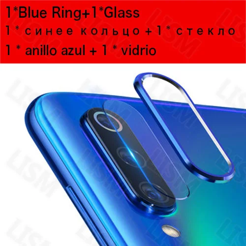 Blue Ring Glass Для задней камеры Xiao mi 9 mi 9 SE Red mi Note 8/7/Pro Алюминиевый чехол с металлическим кольцом для защиты экрана или с задней стеклянной пленкой для объектива - Цвет: Blue Ring Glass