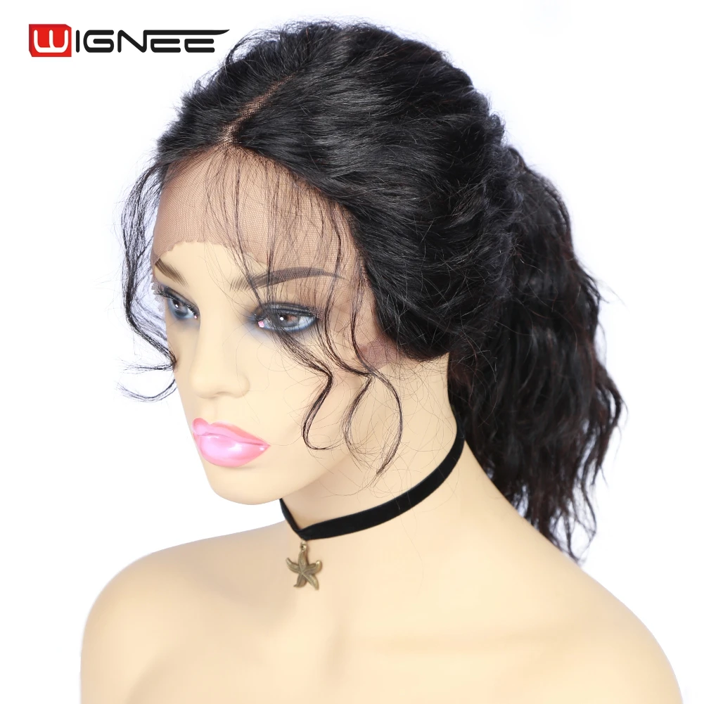 Wignee кружевные передние человеческие парики с детскими волосами для черных женщин бразильские предварительно выщипанные волосы без клея натуральные волнистые человеческие волосы парики
