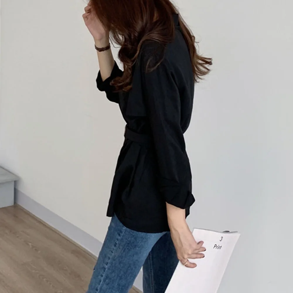 

Mid-length Shirt Women's Design Sense Niche 2021 Spring And Autumn New Waist Long Sleeve Blouse Retro Trend Slim Shirt Female