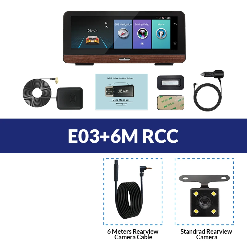 E-ACE E03 автомобильный gps-навигатор 4G Автомобильный видеорегистратор Камера заднего вида с двойным объективом 8 дюймов Android 5,1 ADAS видео рекордер навигаторы - Название цвета: E03-6M RCC