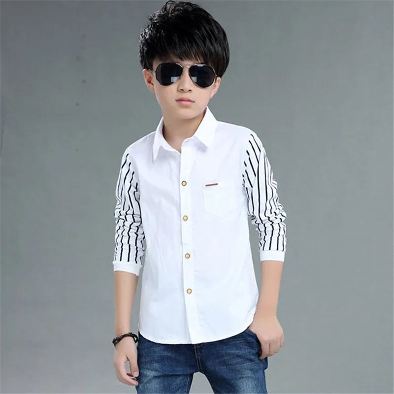 

Children Boys Shirts Spring/Autumn Fashion Kids Long Sleeve Splicing Striped Shirts For Teen Boys 120-160 CM Clj490