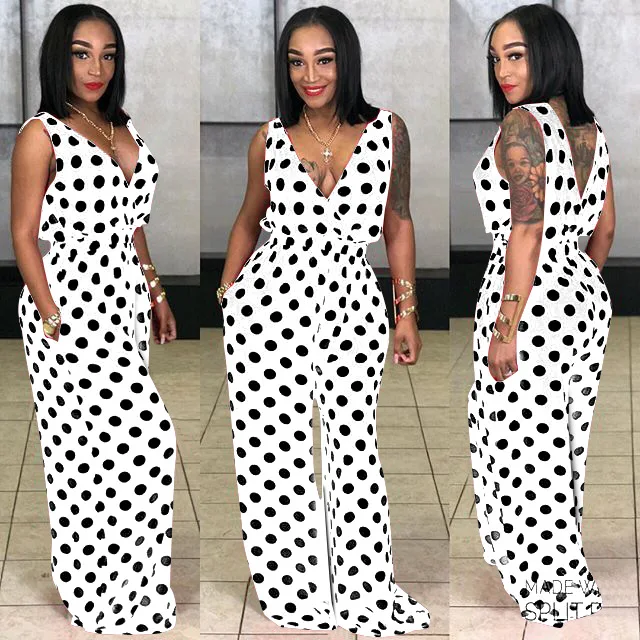 Adogirl Plus Size S-3XL Polka Dots Jumpsuit