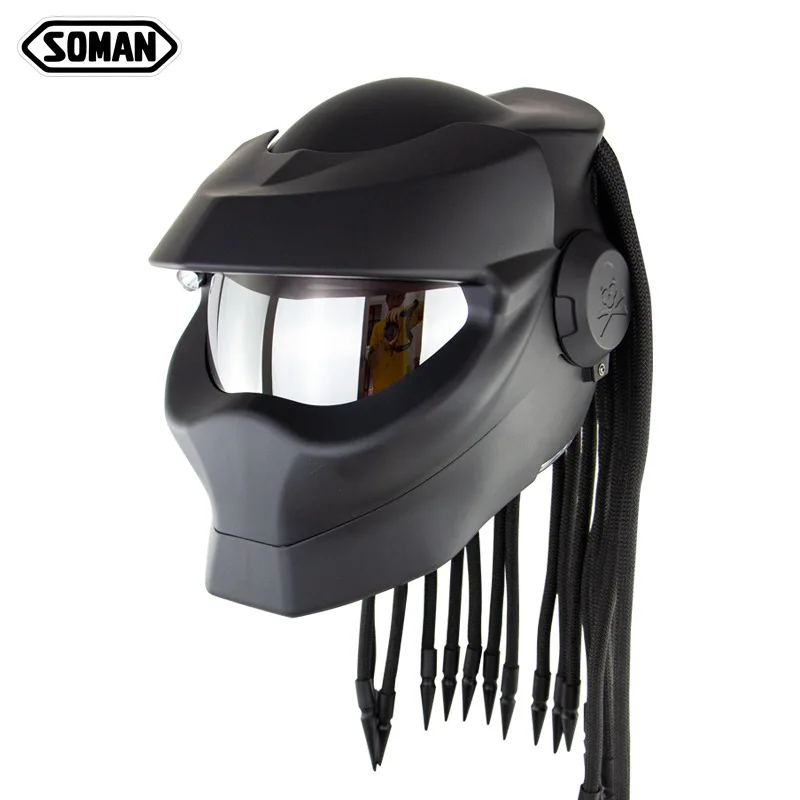 

Cross border warrior motorcycle helmet retro pigtail full helmet laser lamp soman sm958