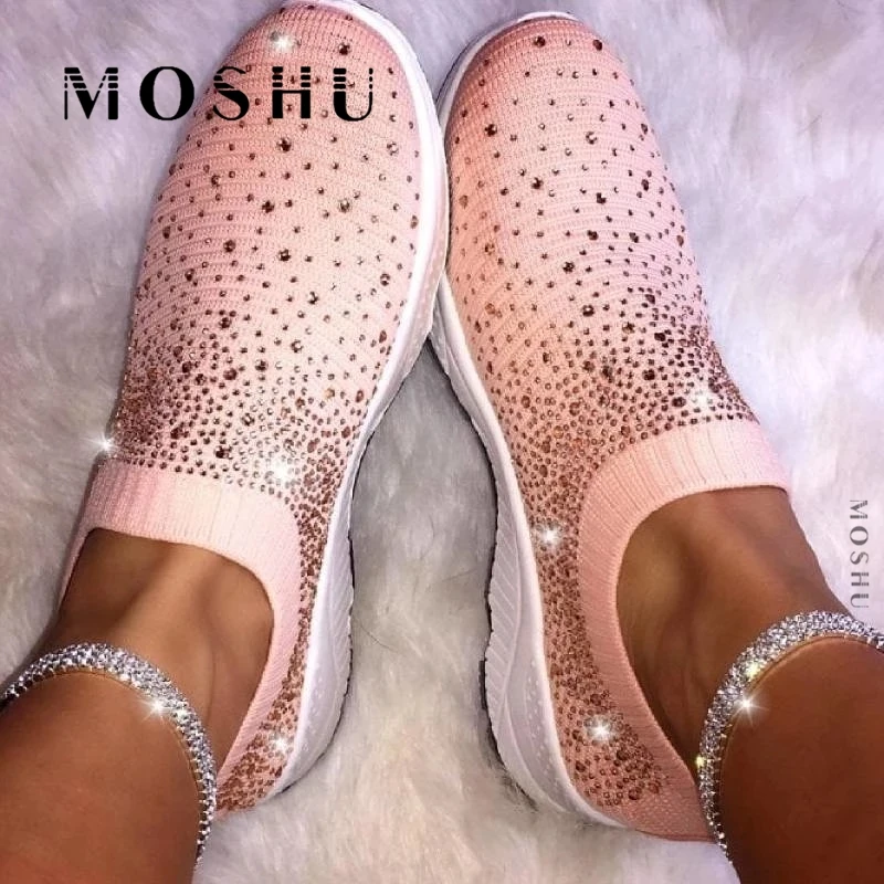 Fashion Sock Sneakers Women Bling Vulcanized Shoes Woman Tenis Feminino Casual Slip on Loafers Shoes Zapatos De Mujer