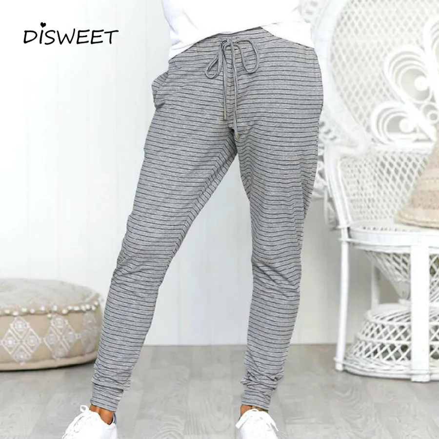 

DICLOUD Casual Pants Women Fashion Stretch High Waist Trousers Female 2019 Striped Print Pants Korean Pencil Pants