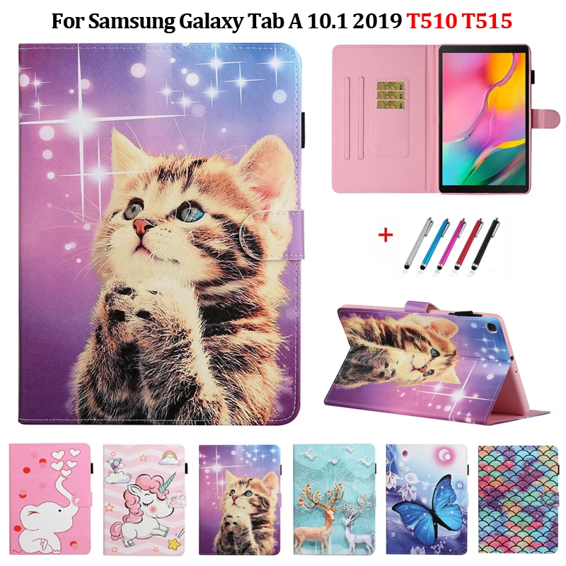 10 1 дюймовый планшет для Samsung Galaxy Tab A 2019 Kawaii Единорог кошка кожаный чехол T510