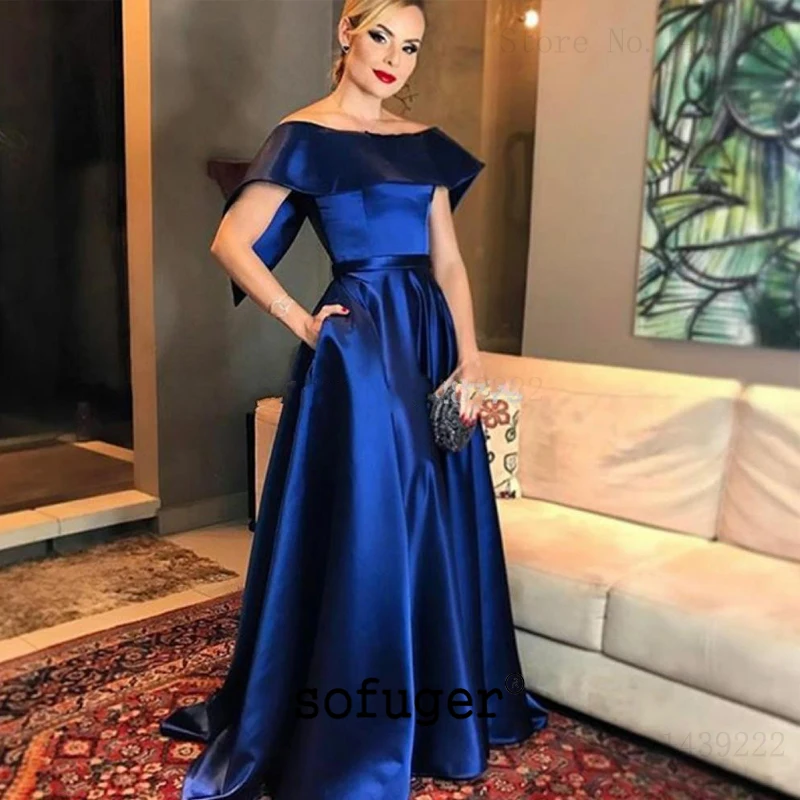 

Royal Blue Aline Satin Long Belt Evening Mother of the Bride Dresses Plus Size Weddings Party Vestidos Mae Da Noiva
