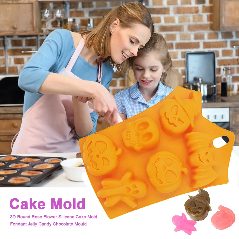 

6 ячеек, форма для торта в виде тыквы на Хэллоуин, силиконовые формы для печенья, шоколада, выпечки, инструменты для украшения тортов