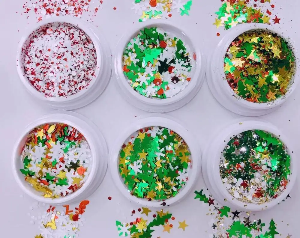 

6 Boxes 6 designs 5x5mm Nail Glitter Christmas glitter mix acrylic gel nail art TREE Ultra-thin Nail Sequins Nail Flakes Sequins