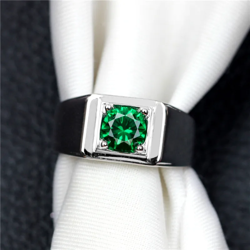 Мужское кольцо серебро 925 пробы 1ct круглый зеленый камень Турмалин классический большой Регулируемый хорошая мода NJ05