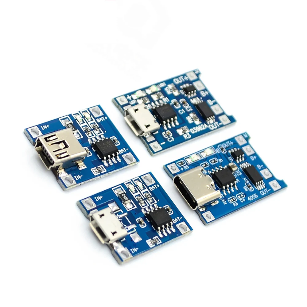 

1A Lithium Battery Charging Board 18650 TP4056, Micro/MINI/type-c USB Li-ion PCB Charger Board with Protection Functions