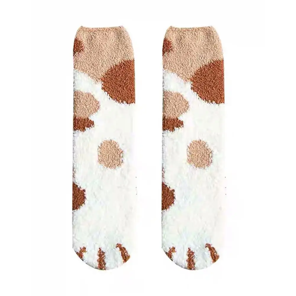 Dot Khaki Осенне-зимние носки без пятки женские плюшевые коралловые бархатные носки толстые эластичные теплые носки-тапочки с когтями кошки антифрикционные носки для взрослых - Цвет: Dot Khaki