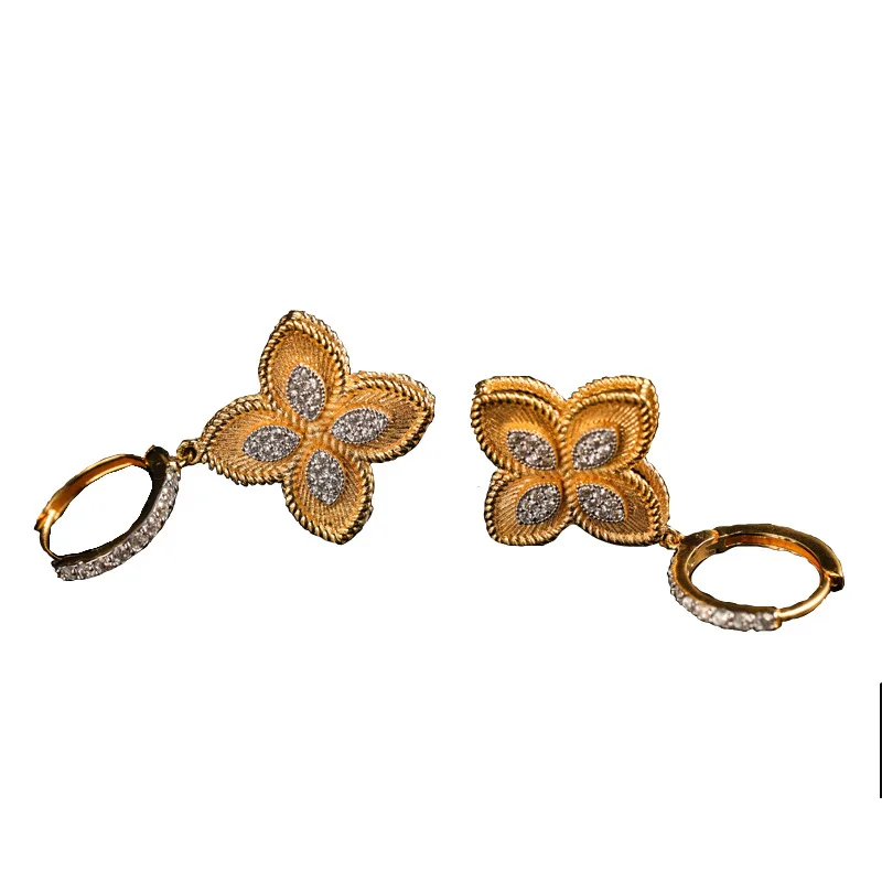 

CMajor S925 Solid Sterling Silver Clover Vintage Elegant Two Tone Gold Plated Clip Earrings for Women
