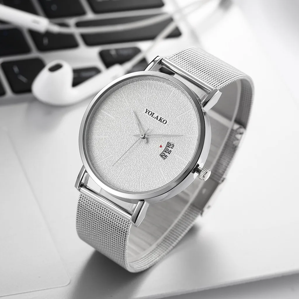 Мужские часы топ-бренд роскошные черные из нержавеющей стали с сетчатым ремешком