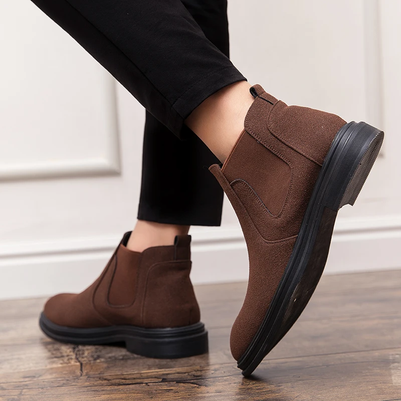 Мужские ботинки челси на весну/зиму Модные ботильоны в британском стиле черные