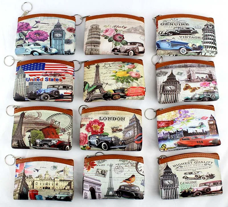 

Vintage Eiffel Tower Coin purses Girl Big Ben change purse Women zipper coin bag Lady zero wallet Female Kids's pouch