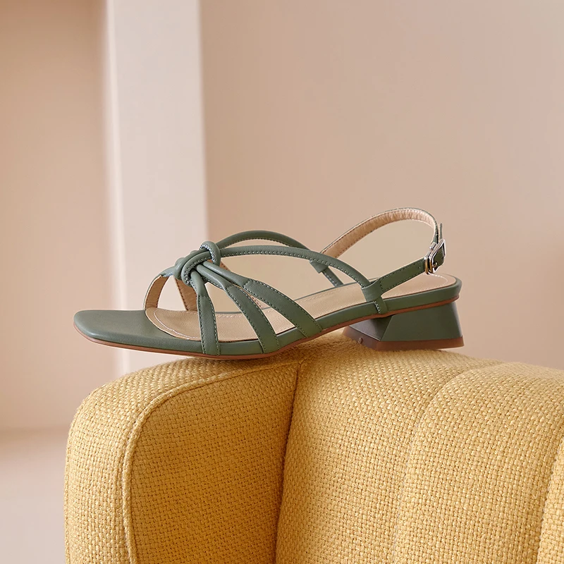 

Genuine Leather Shoes Women 2021 Sandals Elegant Band buckle Thick low Heels shoes Summer Party Office Lady Shoes Woman
