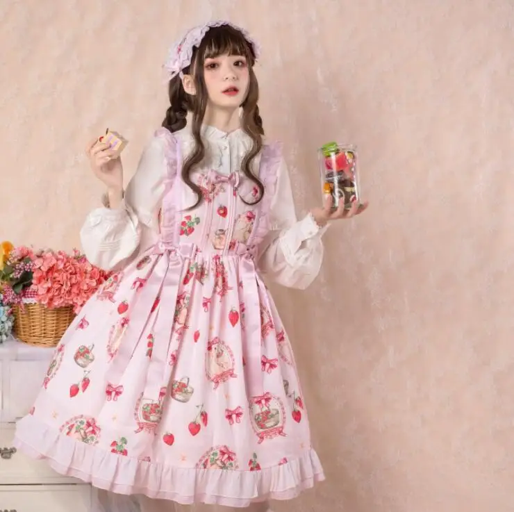 

Sweet Princess Lolita Dress Vintage Lace Bowknot Cute Printing High Waist Kawaii Dress Gothic Lolita Jsk Kawaii Girl Loli Cos