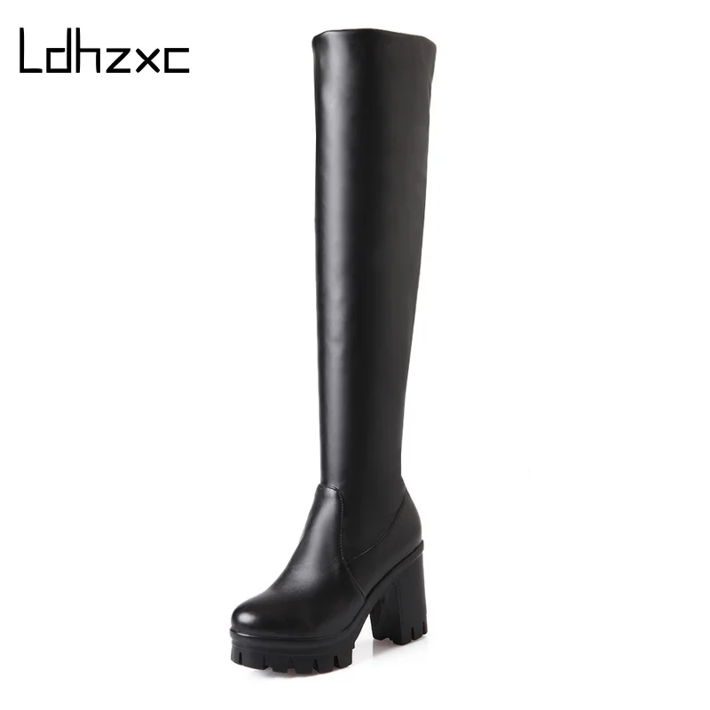 

LDHZXC Thigh High Boots Winter Sexy Over The Knee Boots for Women Shoes Pu Leather 9.5CM Platform High Heels Ladies Long Boots