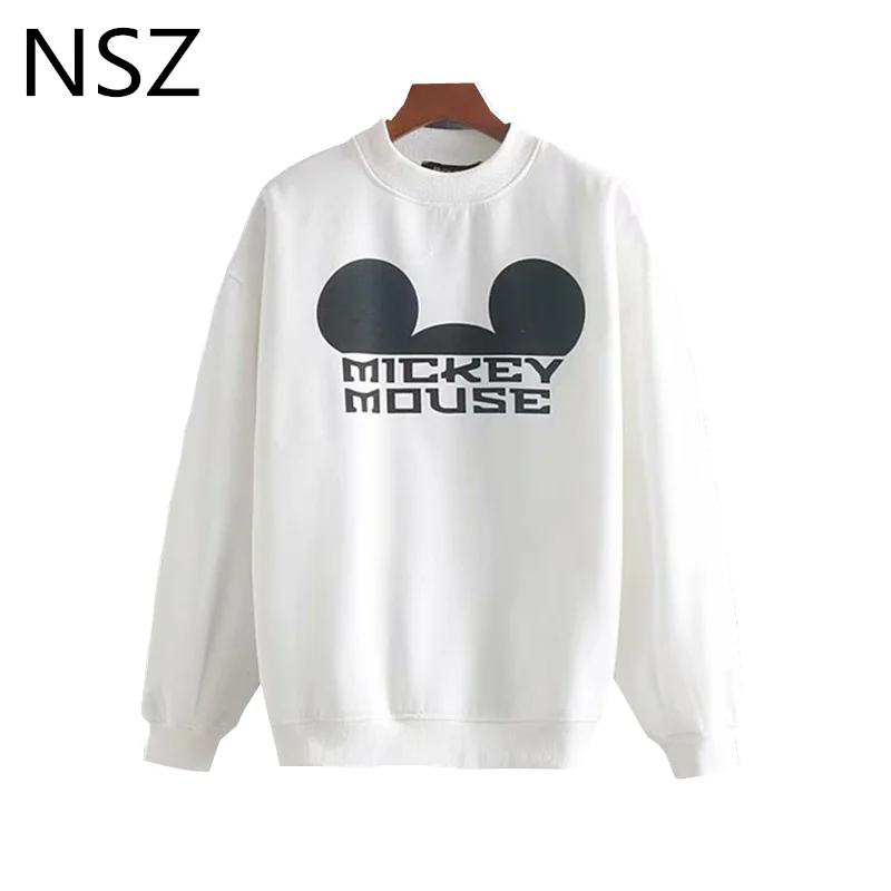 NSZ женские белые Негабаритных Толстовки Кофты мультфильм печатных флис с длинным