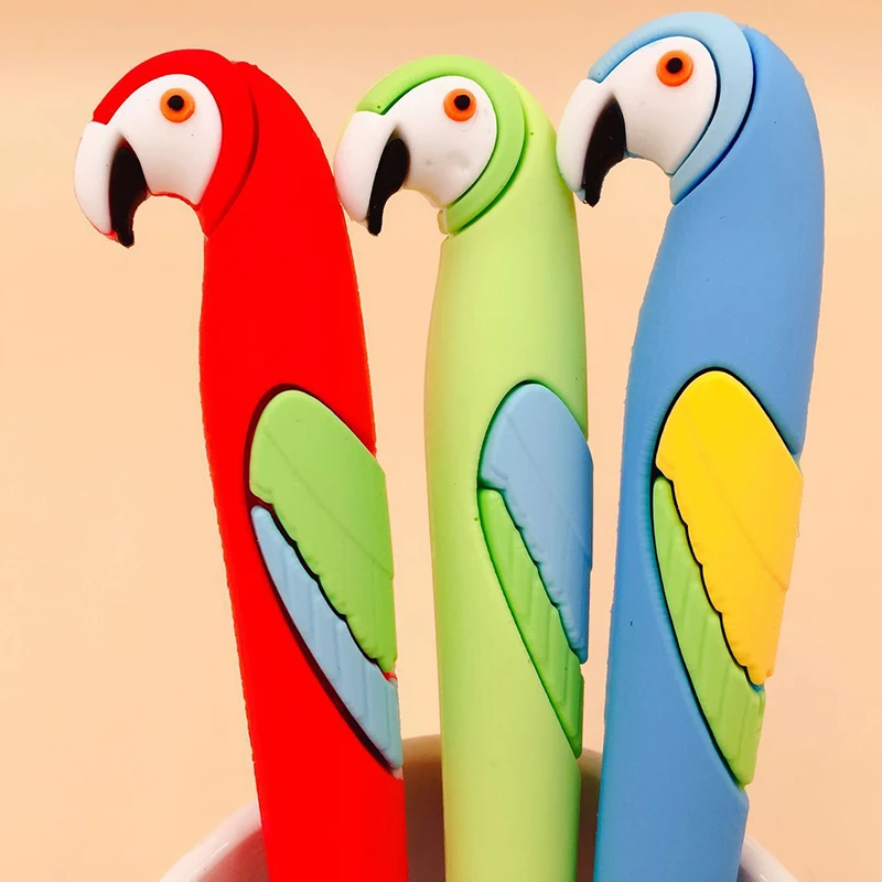 12Pcs Fancy Cool Cute Bird Parrot Gel Pens Kawaii Kids Stationery Pen Funny Blue Rollerball School Office Supply Item Thing Kit