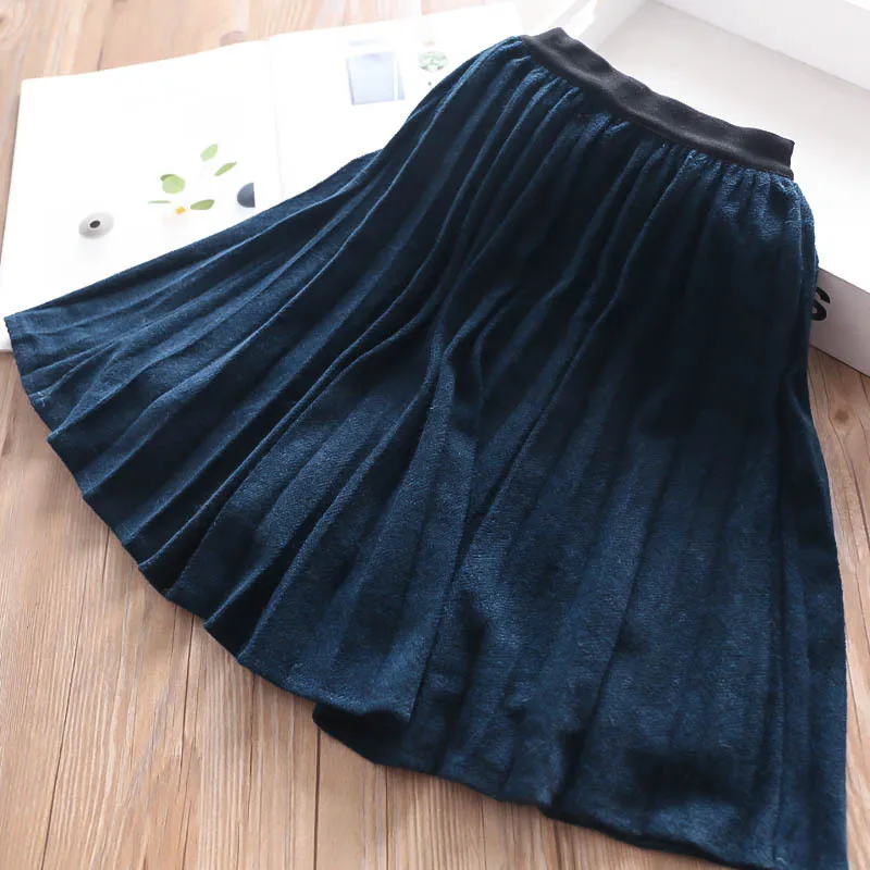 Осенне-зимняя свободная бархатная юбка со складками на талии для девочек детское