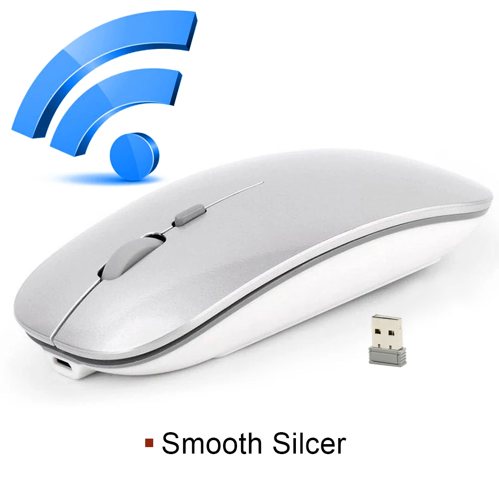 Imice Перезаряжаемые беспроводная мышь 2400DPI Точек на дюйм slient USB компьютерная мышка 2.4G встроенный литиевый Батарея мышь беспроводная для портативных ПК - Цвет: USB Sliver