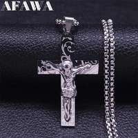 stainless steel cross jesus chain necklaces for womenmen silver color christianity necklaces jewelry acero inoxidable n1169s02